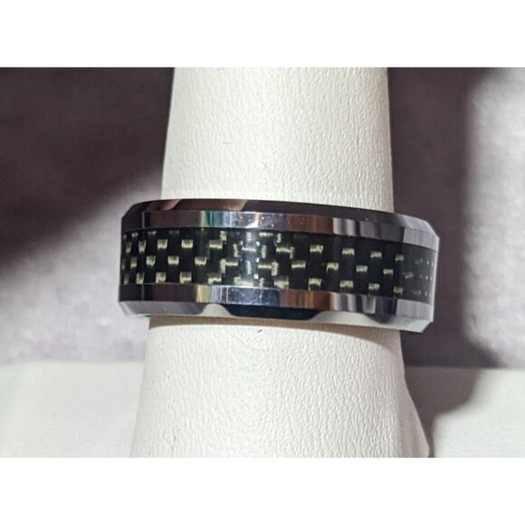 JFSG Tungsten Carbide Carbon Fiber Inlay Men's Wedding Ring 8mm Size 9 - Picture 1 of 10